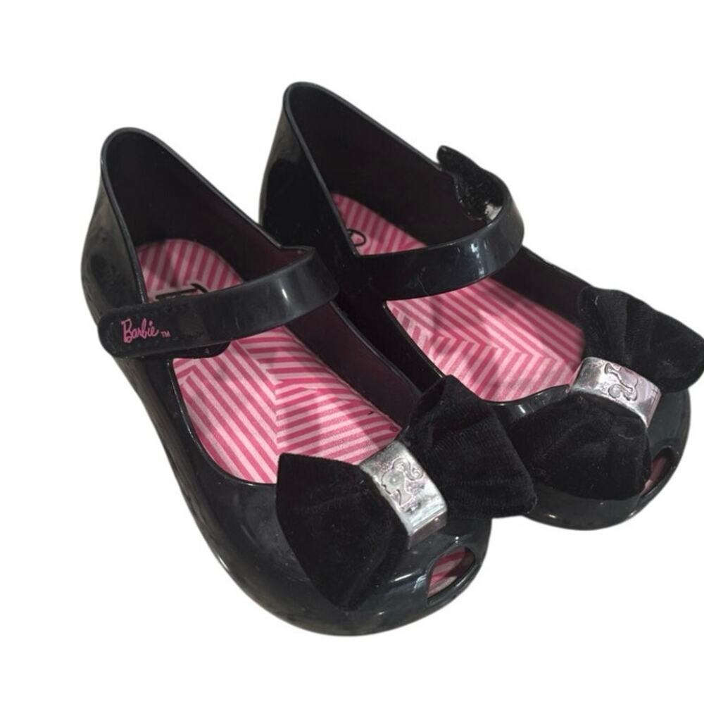 Cute Barbie Grendene Kids Jelly Mary Jane Shoes Black Bow Toddler Girls 7C